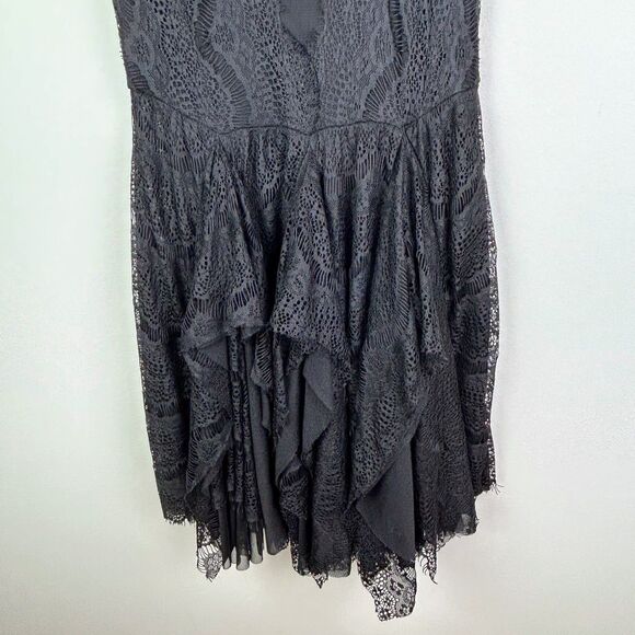 Free People Sheer Lace Mini Dress Black Tiered Flowy Ruffles Whimsigoth sz S - Picture 3 of 15